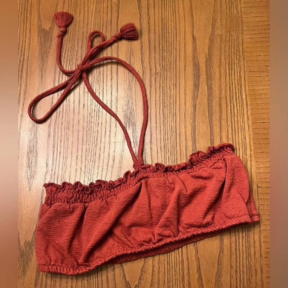Free People‎ Beach Don't Kill My Vibe Bronzer Brown Halterneck Bandeau Top XS